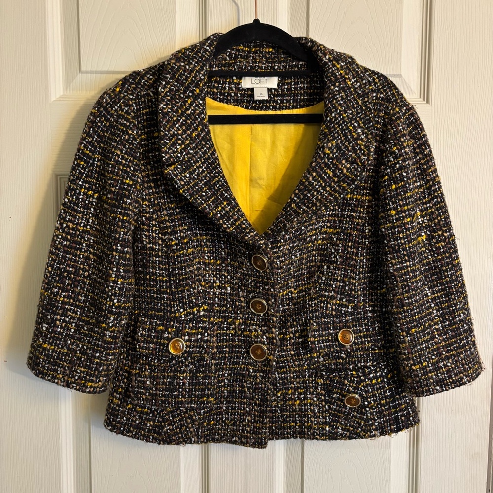 LOFT Women's Wool Blend Tweed Blazer - Brown and Gold